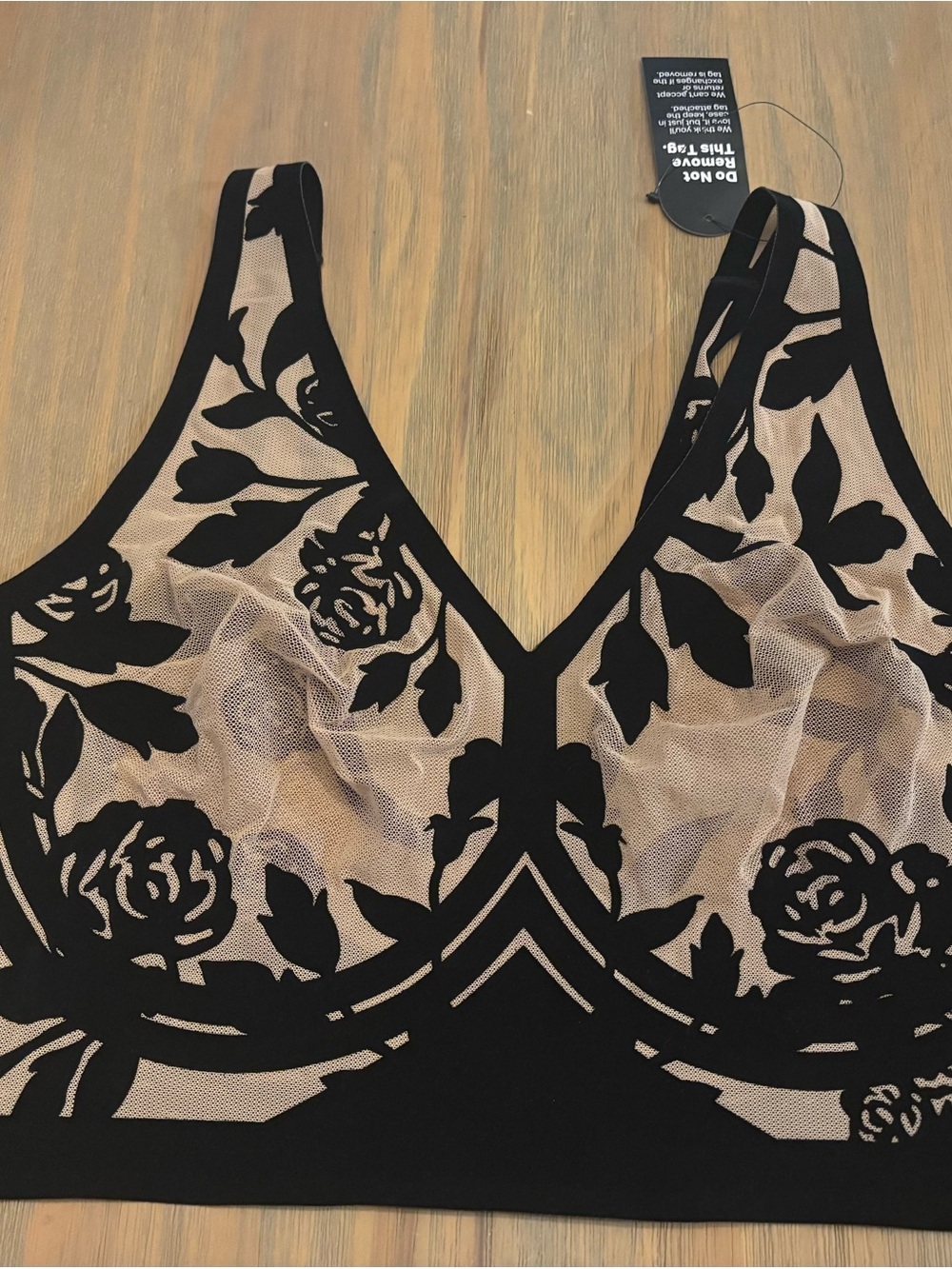 EBY Black Floral Velvet Flock Shear Mesh Bralette NWT Size XLDD